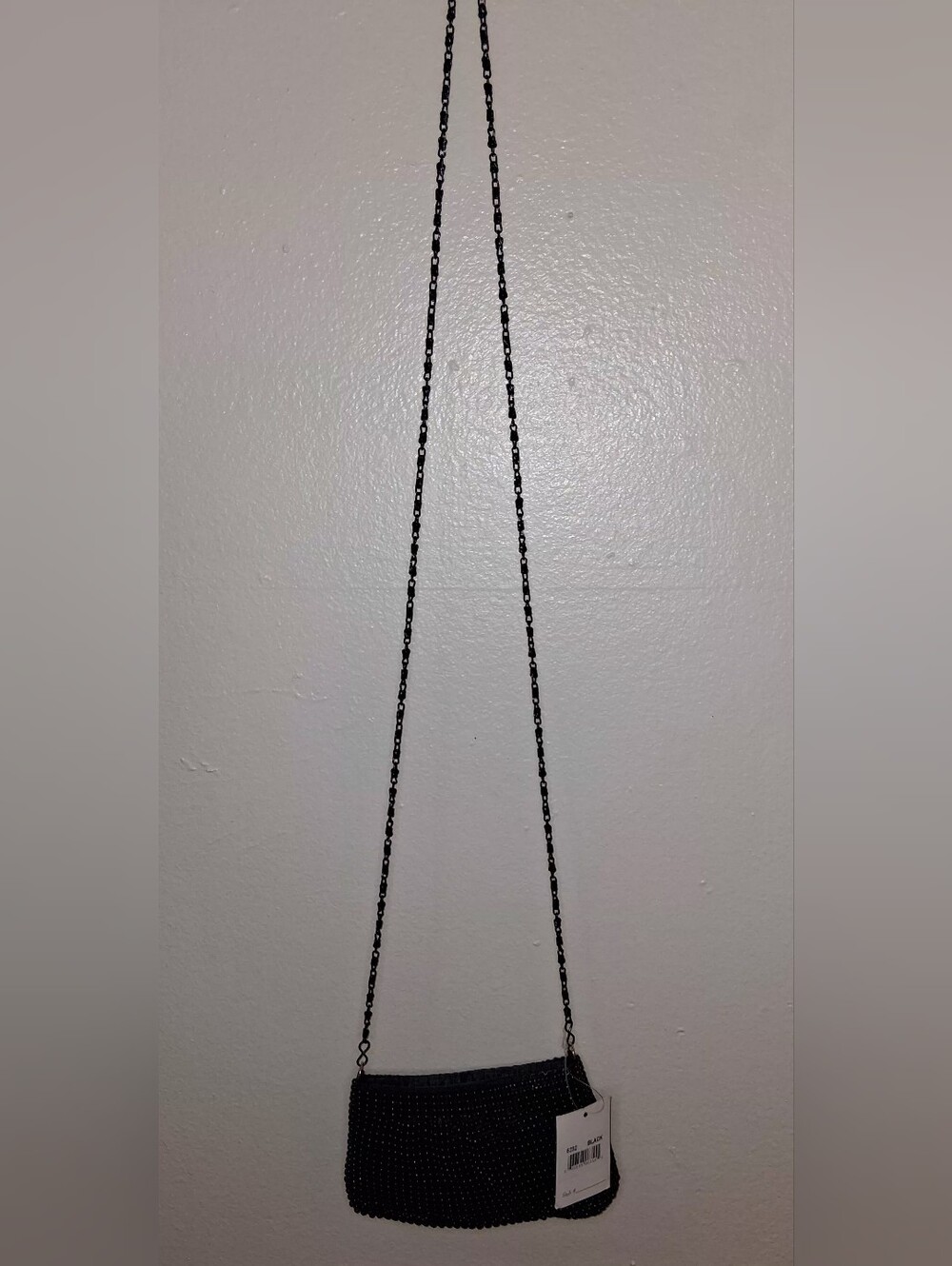 Black Beaded Chain Crossbody Strap Wallet - Elegant Evening Accessory